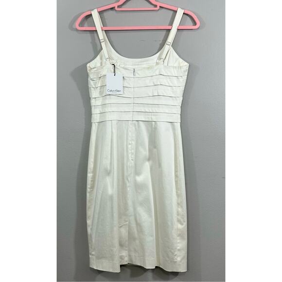 Calvin Klein NWT Winter White Spaghetti Strap Pintuck Cotton Stretch Dress Sz 2 - Picture 2 of 12